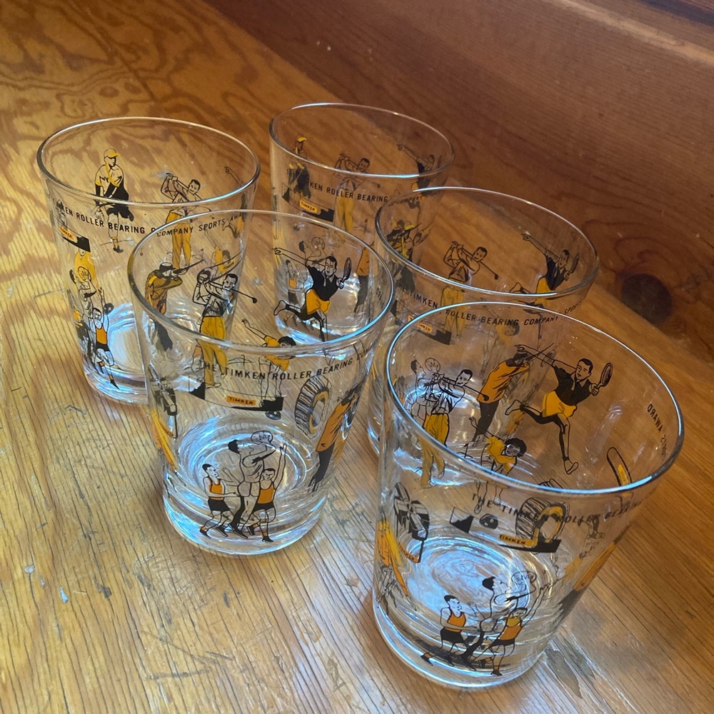 Vintage Set of Glasses Sports-Themed